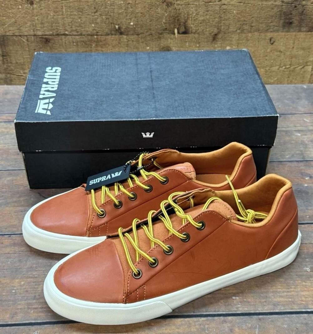 Supra Assault Size 8.5 Tan Bone Brown Leather Skate Shoes Sneakers
